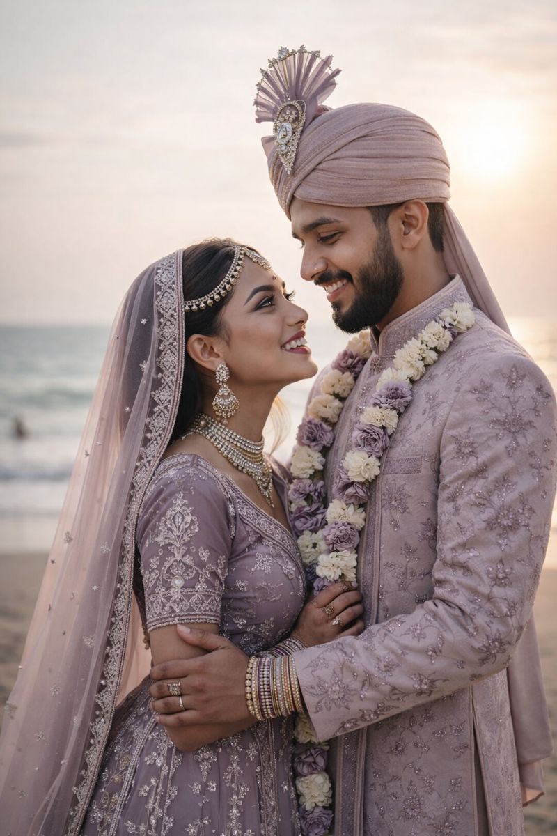 Modern Indian Bride and Groom in calm studio setting